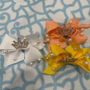 Crown Embellished Hair Bows - Handmade, White, Orange, Yellow